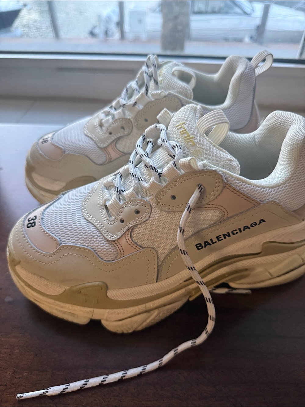 Balenciaga Triple S Sneakers in White and Cream with Black Logo